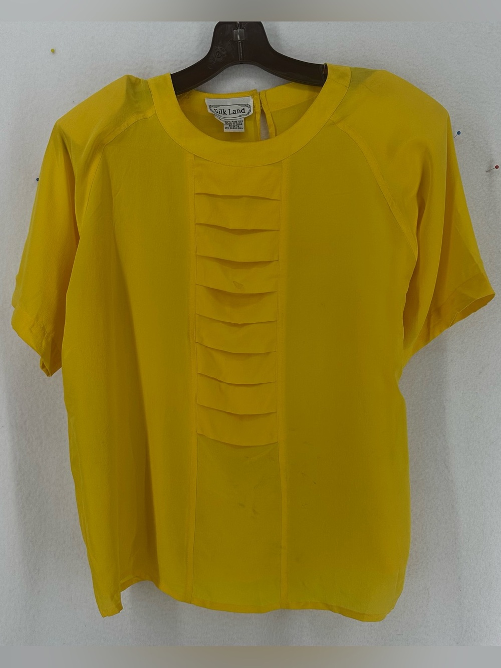 Silk‎ Land Blouse Women’s M Yellow 100% Silk Short Sleeve Top